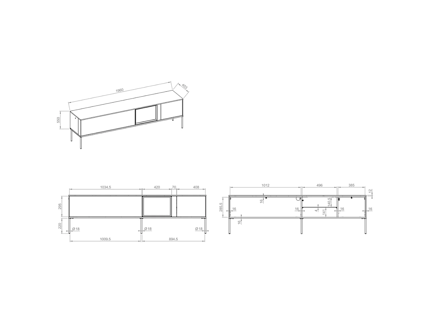 TV-lowboard met verlichte vitrinekast van glas – 196 cm – crème – BELLEZO