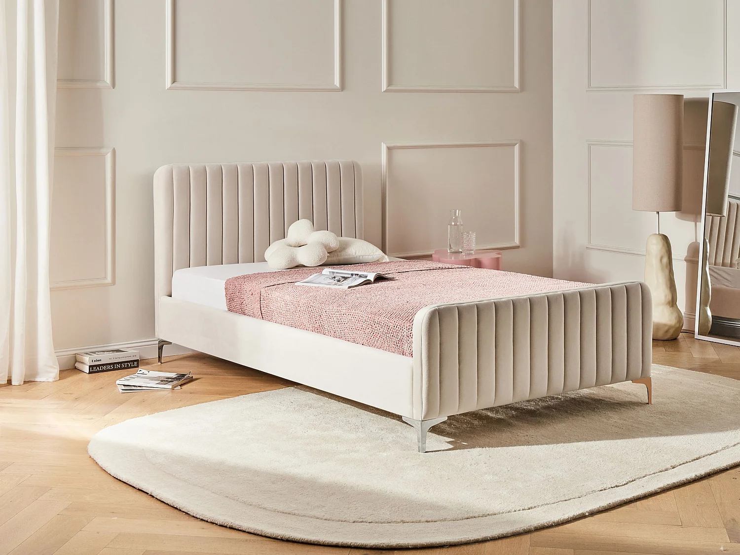 Bed Velvet LUNAN 120 x 200 cm (EU Small Double) Light Beige