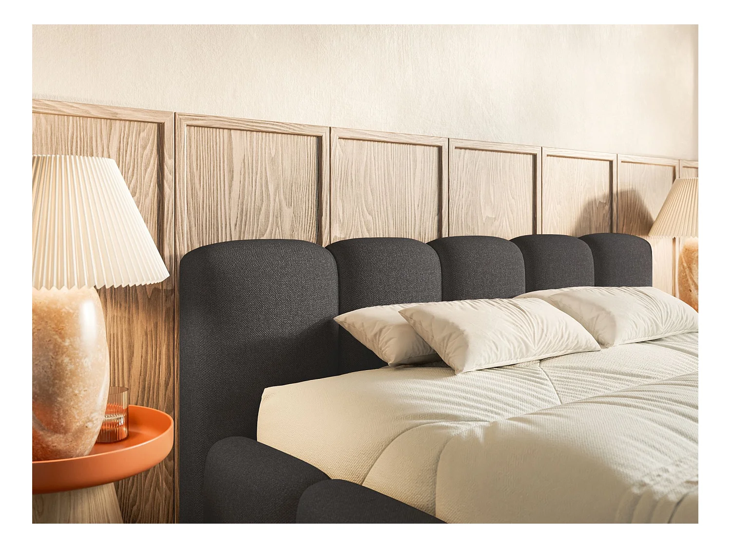 Opbergbed 200x200 cm – met lattenbodem – chenille – grafietgrijs – CLOUDY LOW