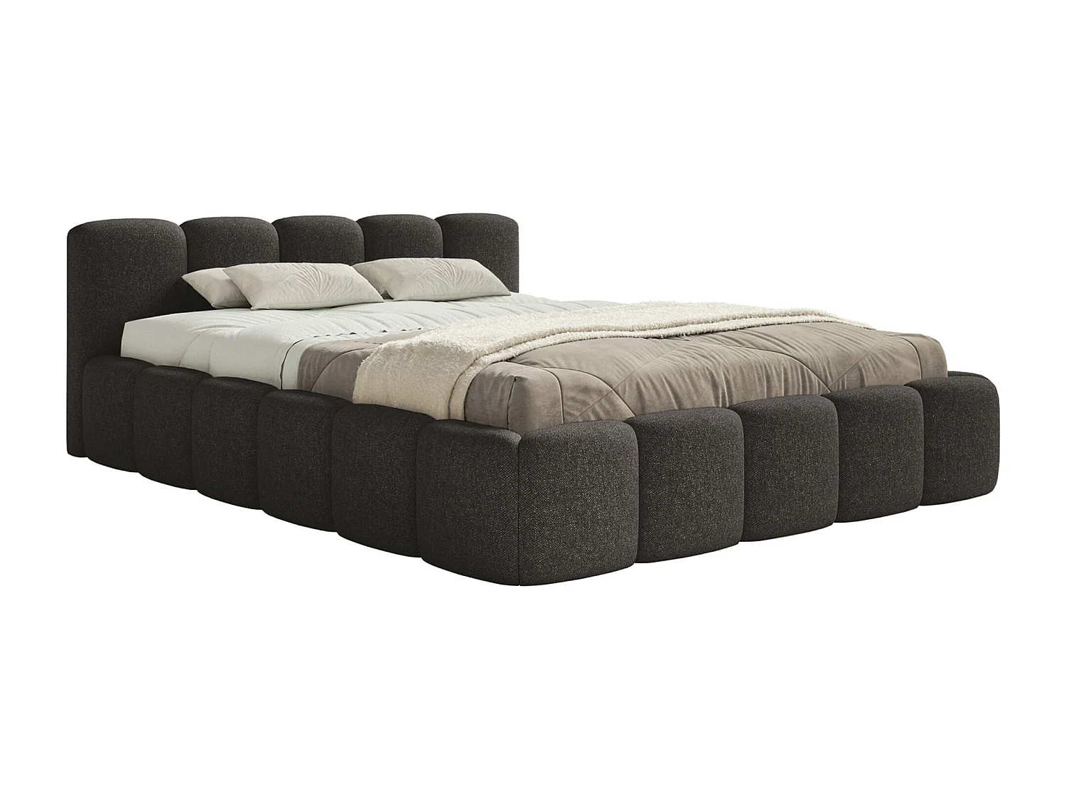 Lit coffre 200x200 avec coffre – sommier à lattes – chenille hydrophobe – gris graphite – CLOUDY LOW