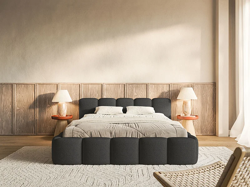 Opbergbed 200x200 cm – met lattenbodem – chenille – grafietgrijs – CLOUDY LOW