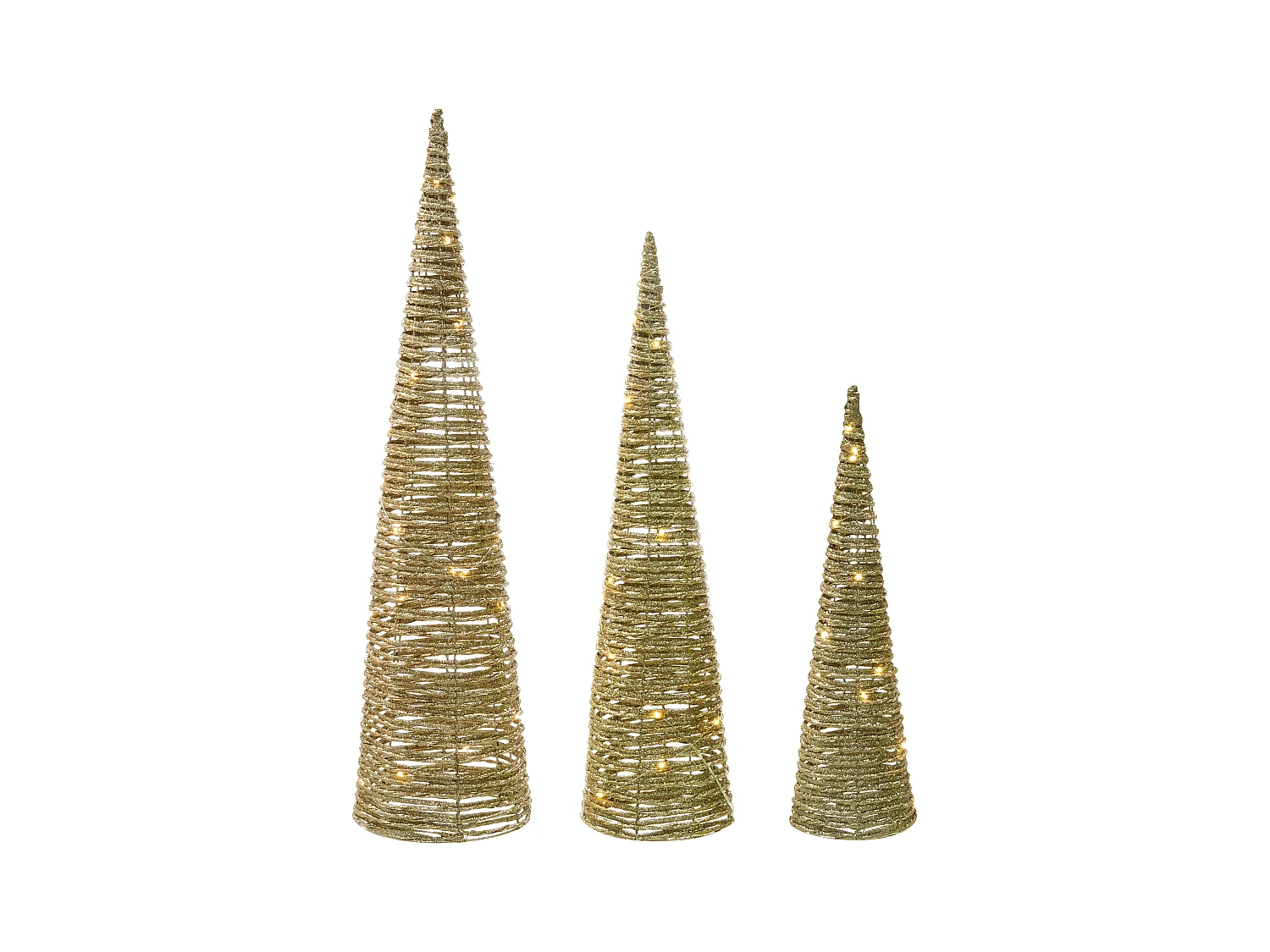 Lot de 3 décorations de Noël LED TUELSO Arbre de Noël 60/80/100 cm Doré