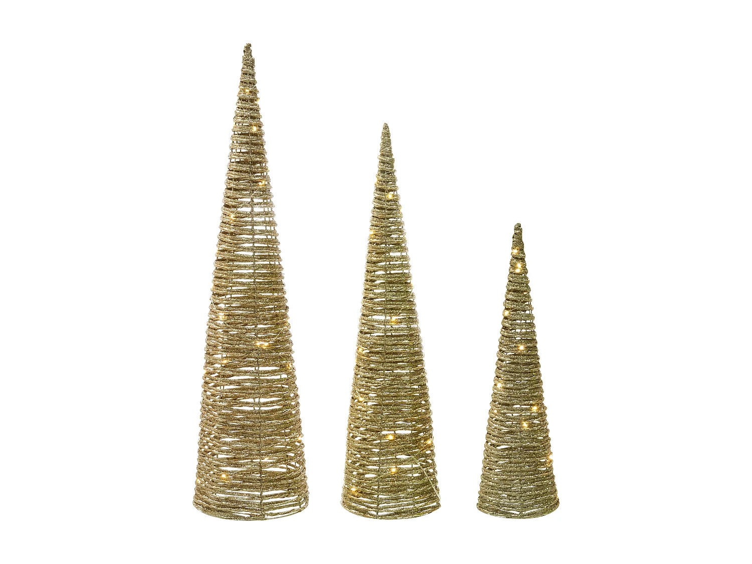 Lot de 3 décorations de Noël LED TUELSO  Arbre de Noël 60/80/100 cm Doré