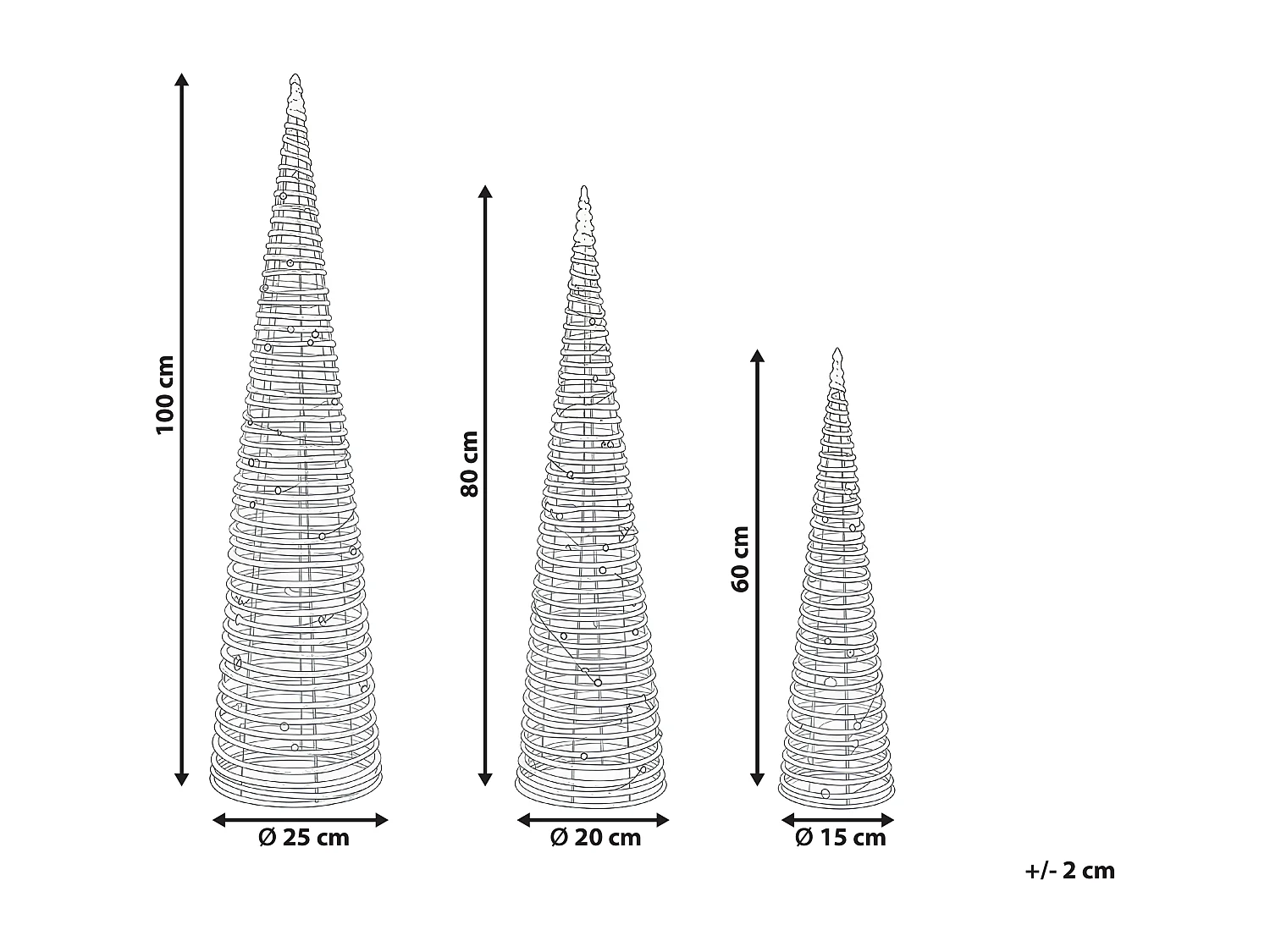 Lot de 3 décorations de Noël LED TUELSO  Arbre de Noël 60/80/100 cm Doré