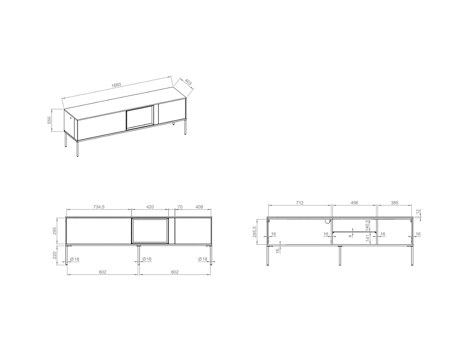 Meuble TV bas avec vitrine en verre éclairée – crème – 166 cm – BELLEZO