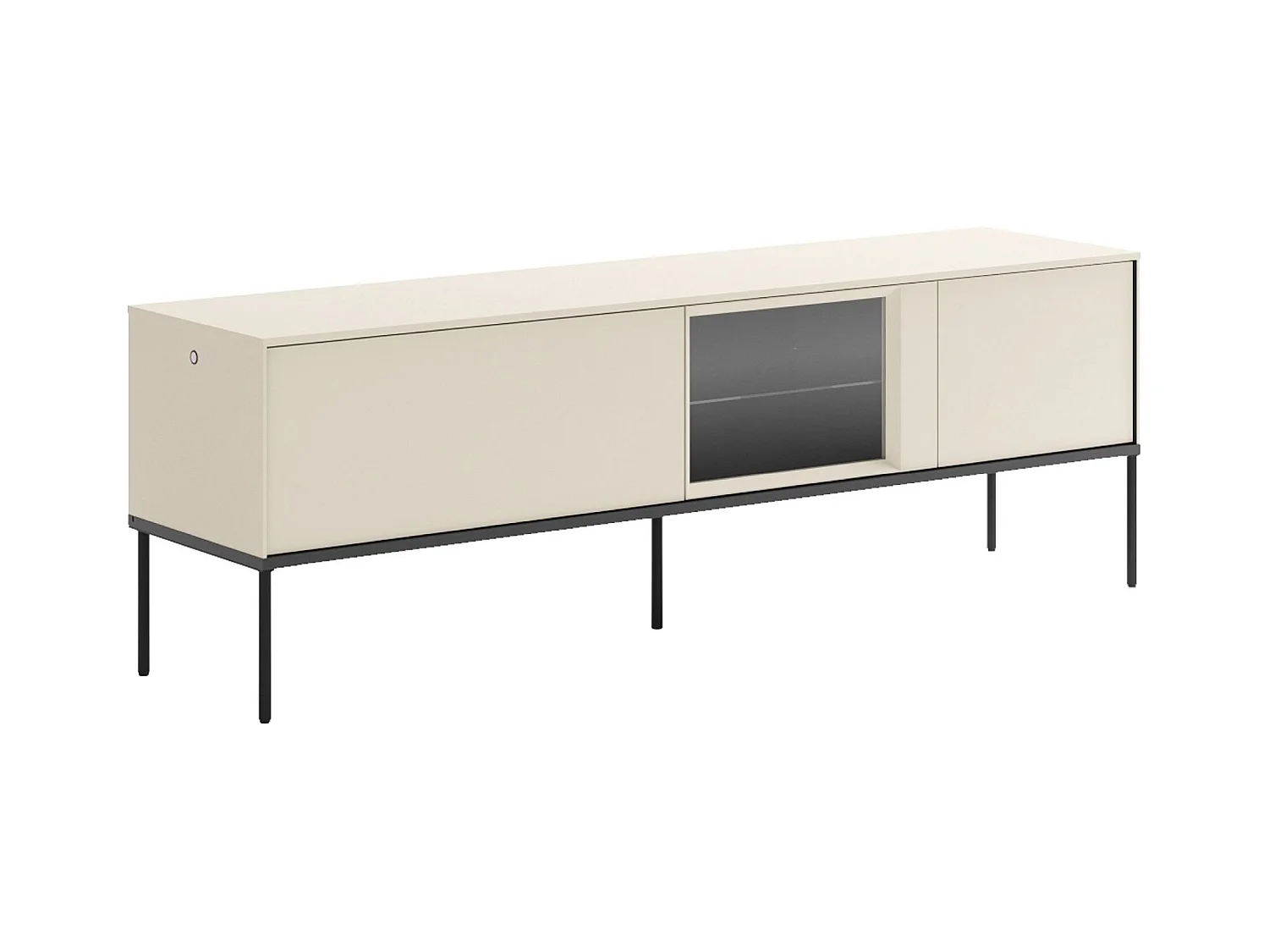 Meuble TV bas avec vitrine en verre éclairée – crème – 166 cm – BELLEZO