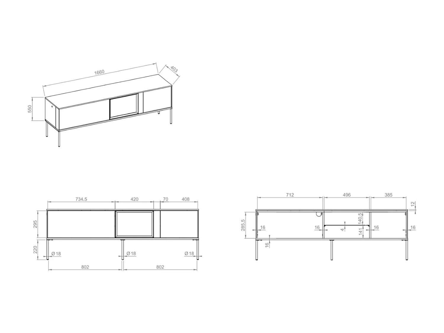 Meuble TV bas avec vitrine en verre éclairée – crème – 166 cm – BELLEZO