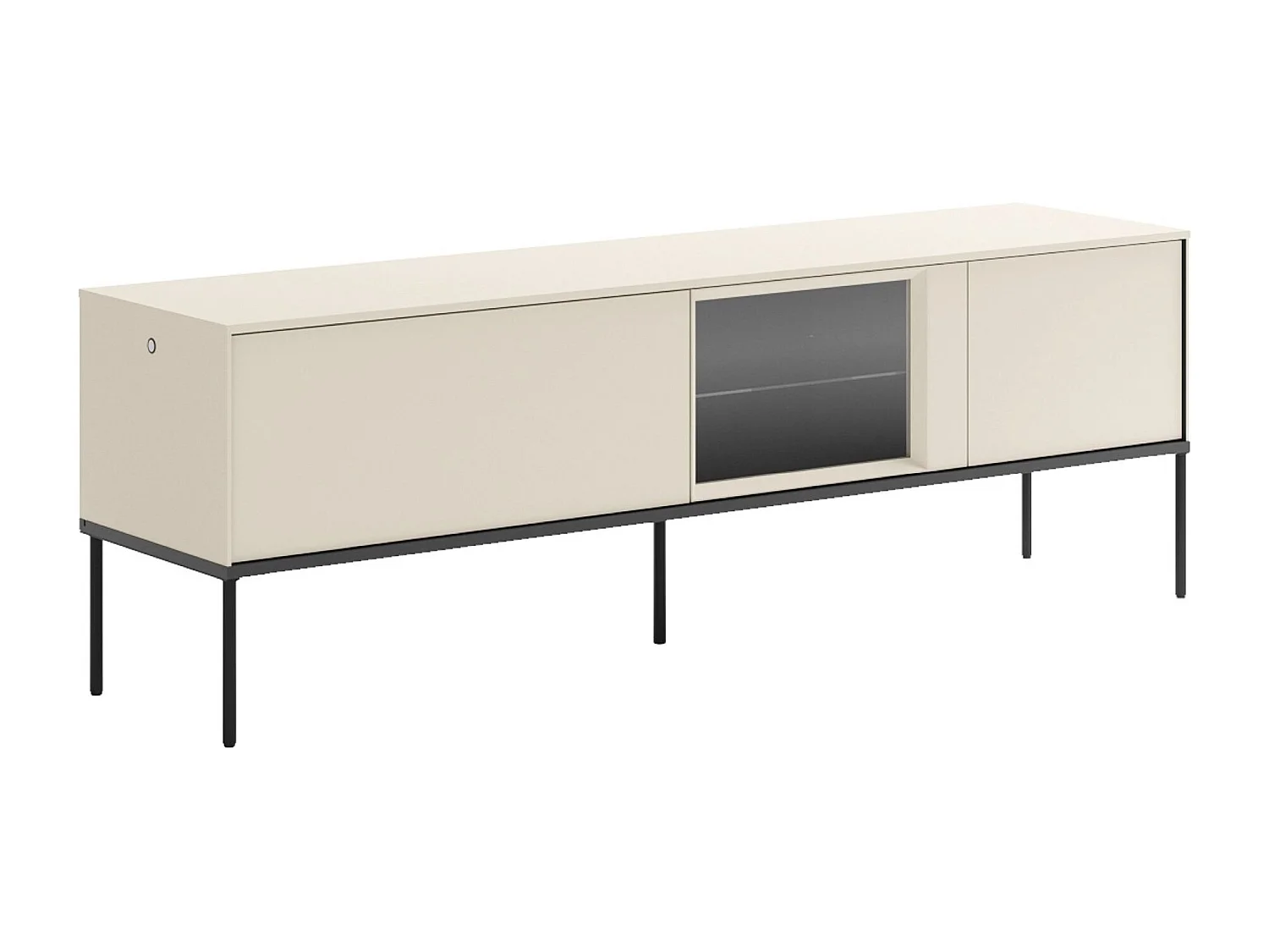 Meuble TV bas avec vitrine en verre éclairée – crème – 166 cm – BELLEZO