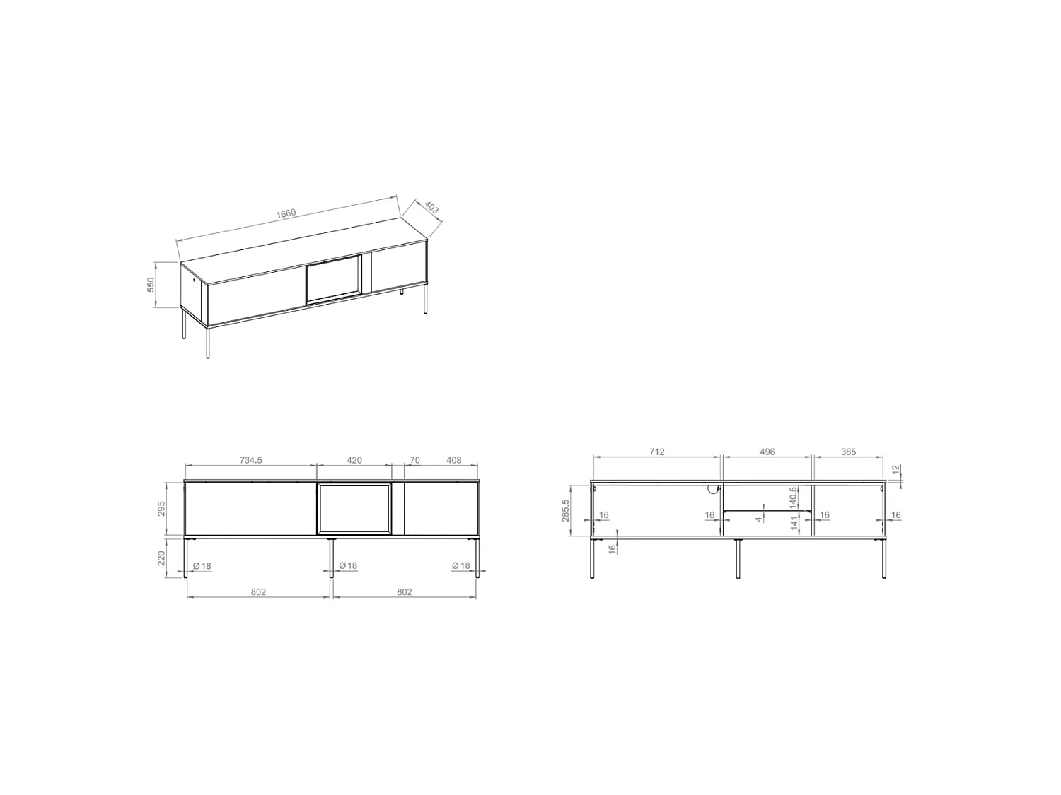 TV-lowboard met verlichte vitrinekast van glas – 166 cm – crème – BELLEZO