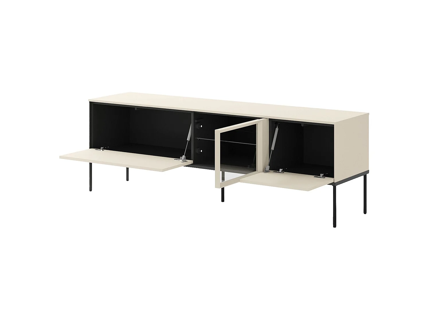 TV-lowboard met verlichte vitrinekast van glas – 166 cm – crème – BELLEZO