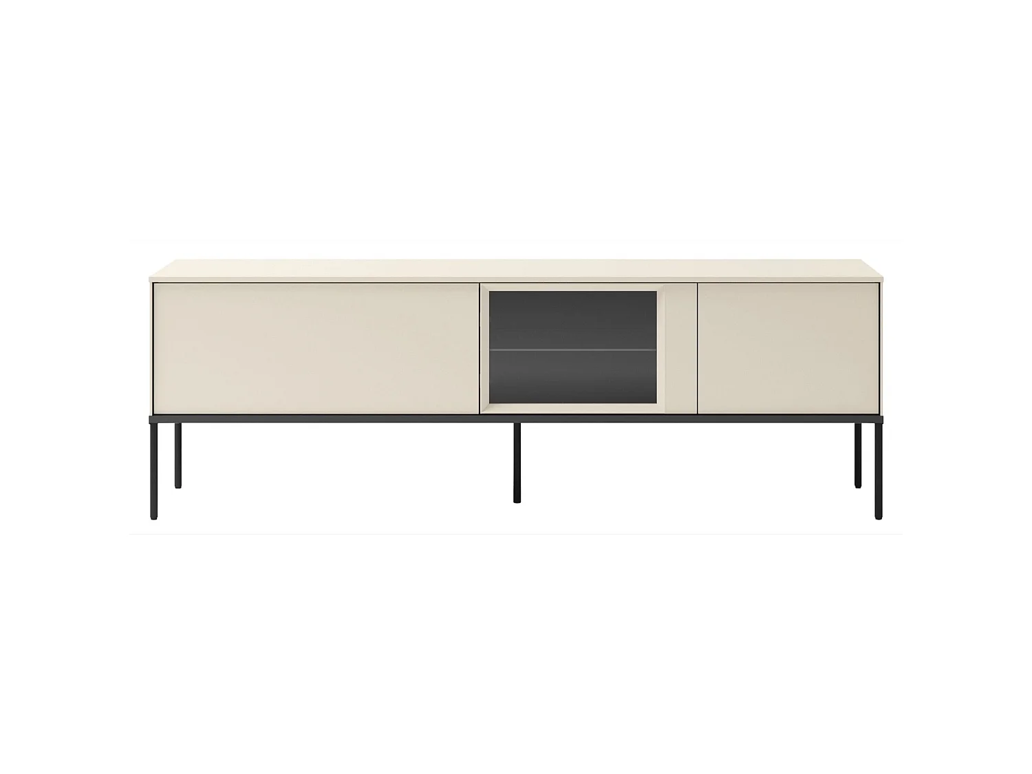 TV-lowboard met verlichte vitrinekast van glas – 166 cm – crème – BELLEZO