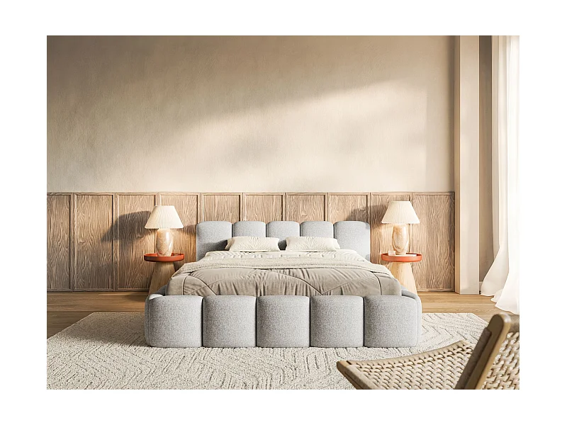 Opbergbed 180x200 cm – met lattenbodem – chenille – lichtgrijs – CLOUDY LOW