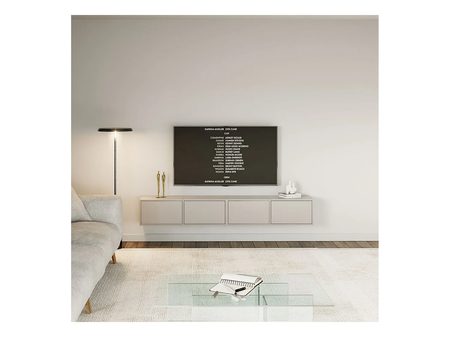 Meuble TV mural à 4 abattants – gris cachemire – 200 cm – FRAMME