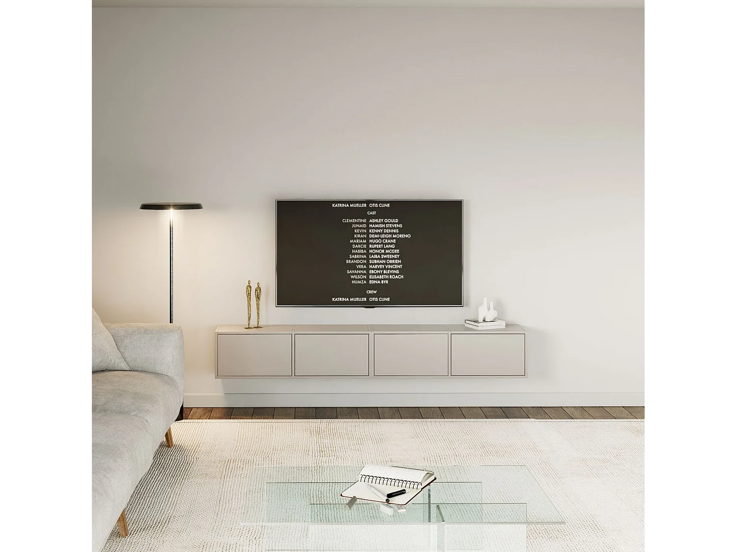 Meuble TV mural à 4 abattants – gris cachemire – 200 cm – FRAMME