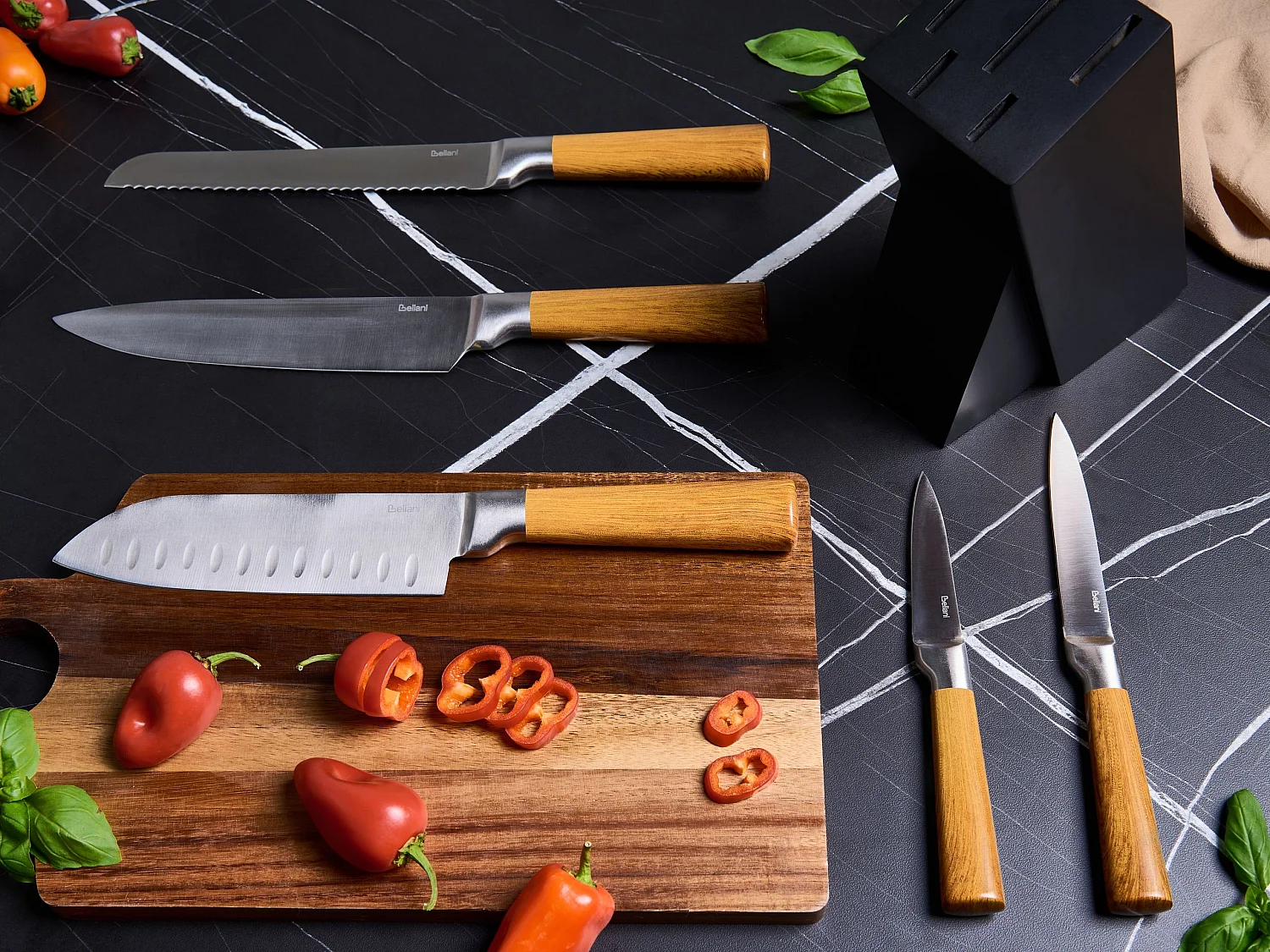 Lot de 5 couteaux dans un bloc TOCHIGI Marron