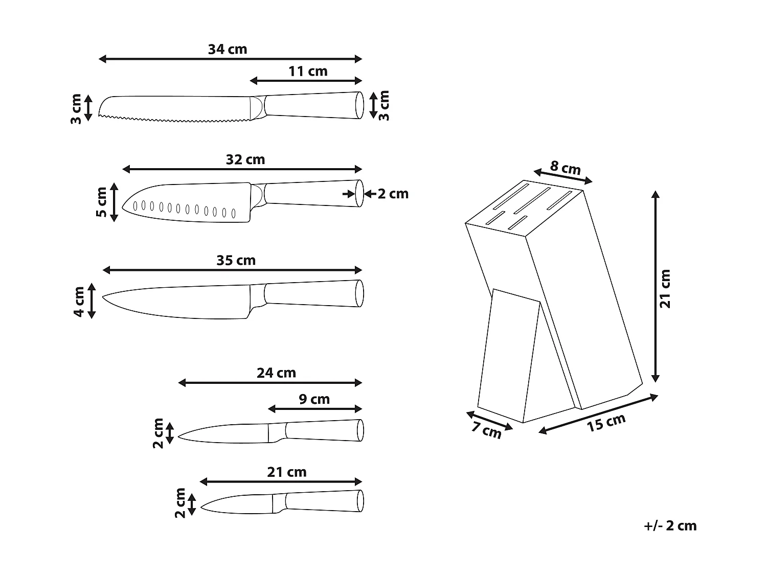 Lot de 5 couteaux dans un bloc TOCHIGI Marron