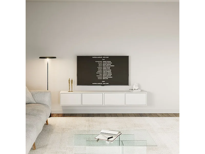 Meuble TV mural à 4 abattants – blanc – 200 cm – FRAMME