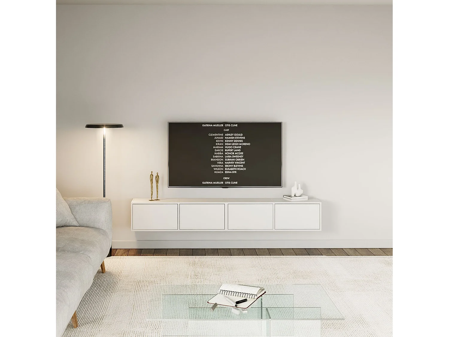 Hängendes TV-Board mit vier Klappen 200 cm – Weiß – FRAMME
