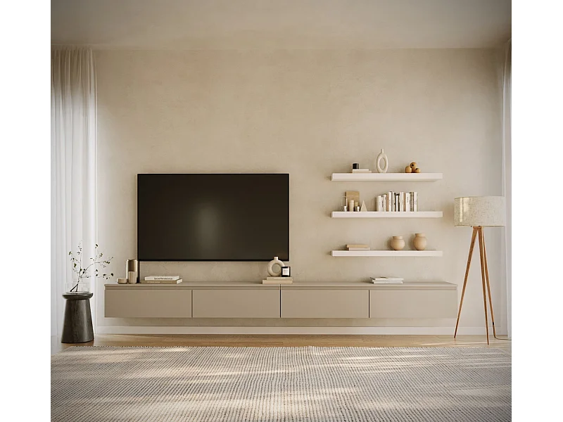 Mobile TV sospeso con 4 ante a ribalta – 300 cm – grigio cashmere – BEMMI