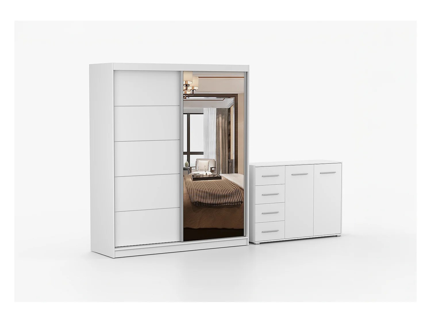 Ensemble armoire Ysalis et commode Ilario avec miroir - Blanc