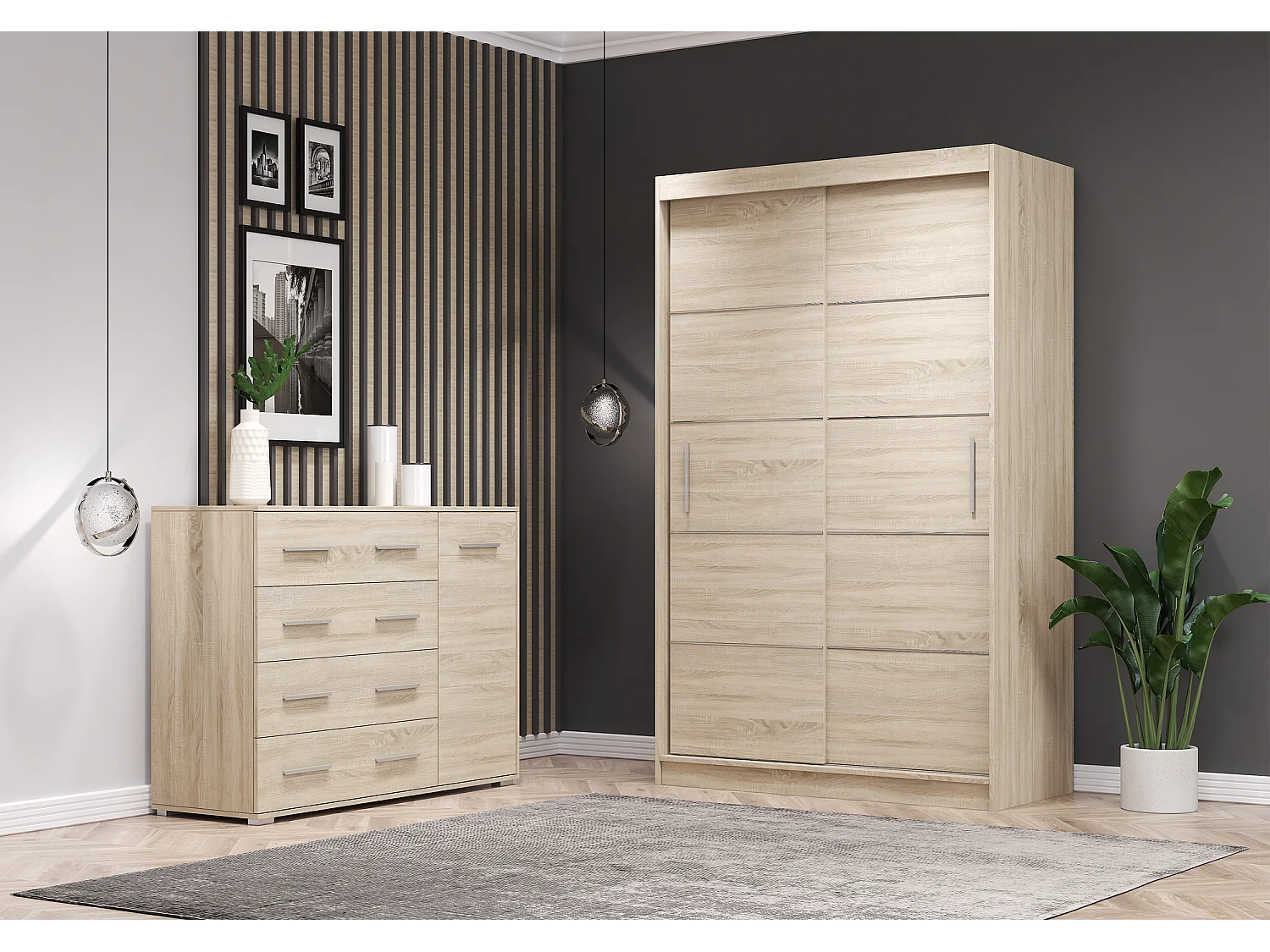 Ensemble armoire Lilwenn et commode Ilario - Chêne