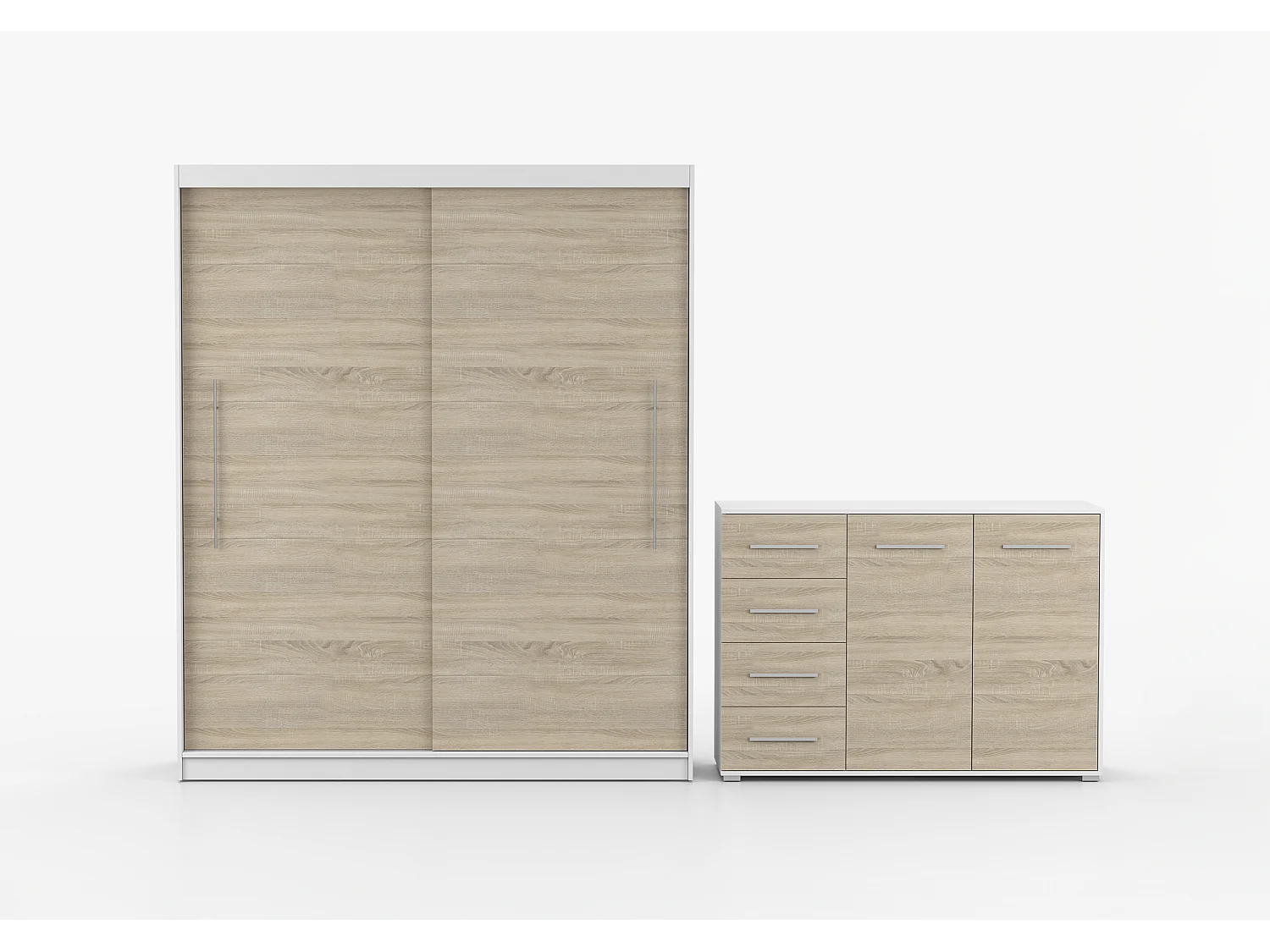 Ensemble armoire Miralys avec commode Ilario - Blanc - Chêne