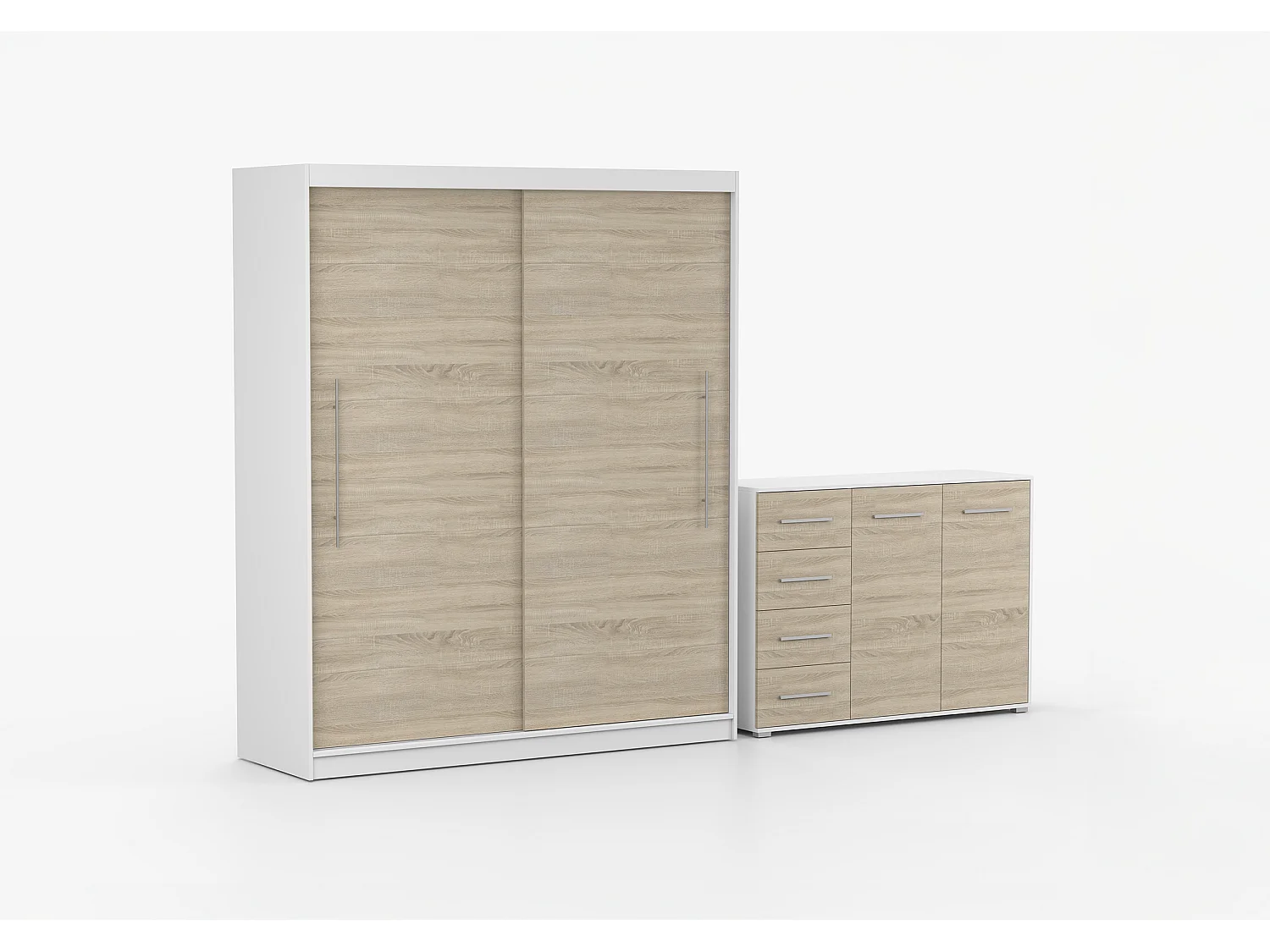 Ensemble armoire Miralys avec commode Ilario - Blanc - Chêne