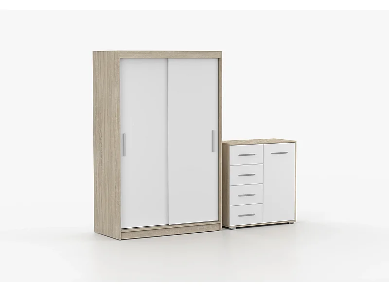 Ensemble armoire Yvae et commode Ilario - Chêne - Blanc