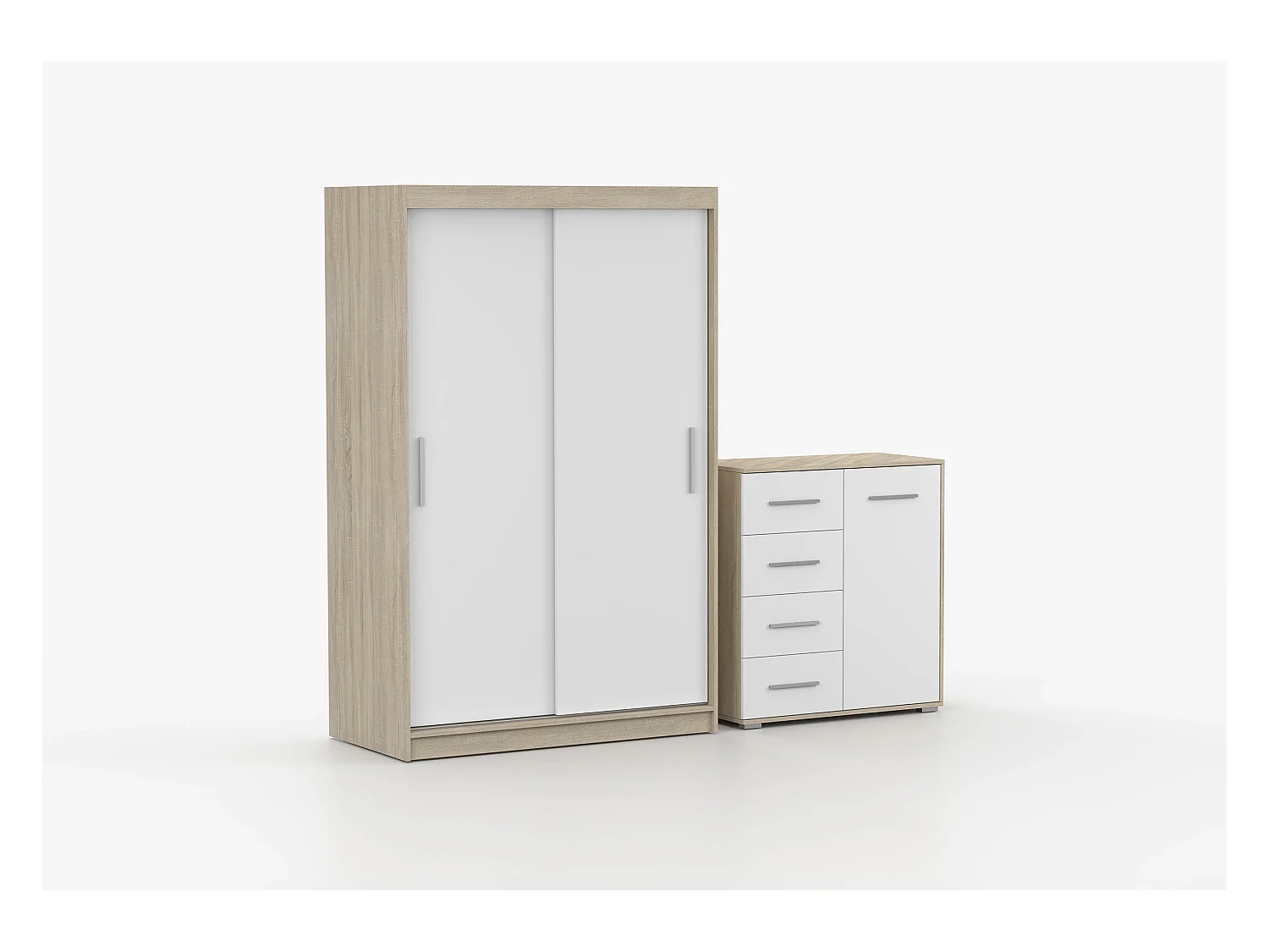 Ensemble armoire Yvae et commode Ilario - Chêne - Blanc