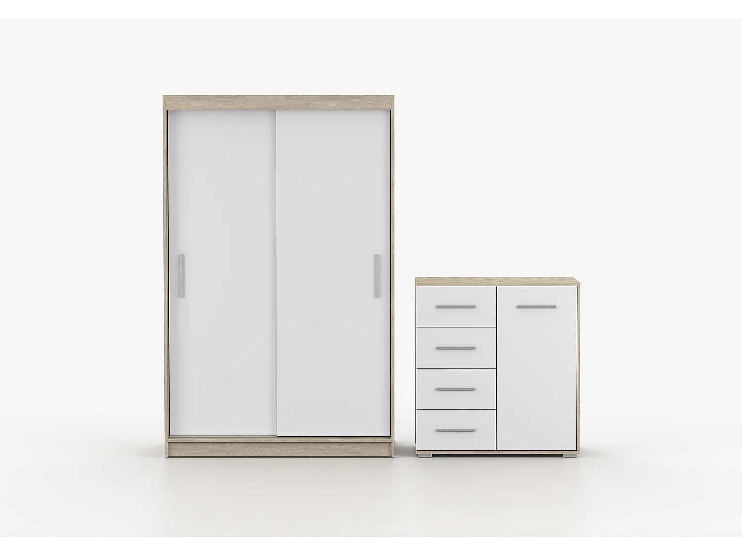 Ensemble armoire Yvae et commode Ilario - Chêne - Blanc