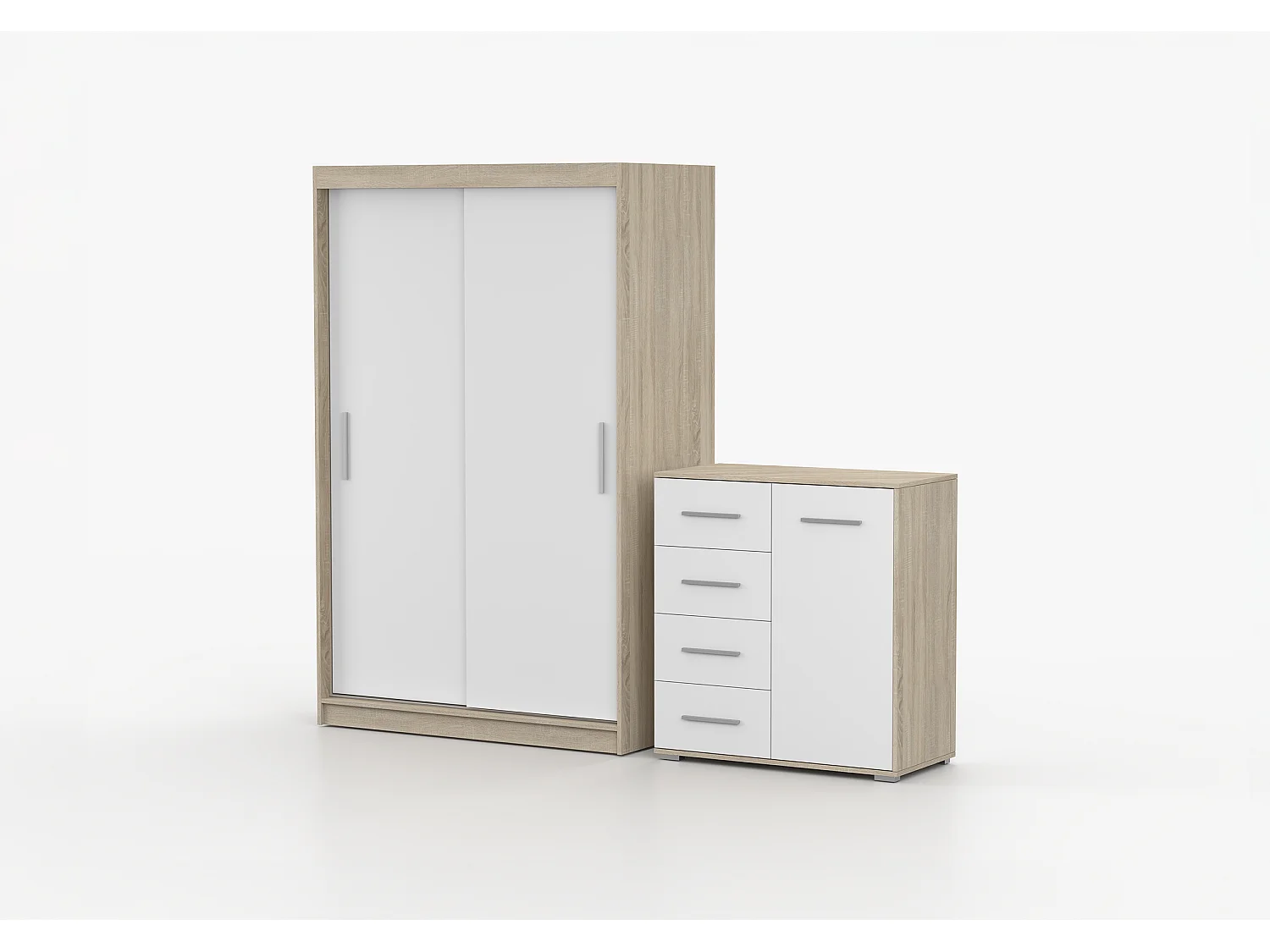 Ensemble armoire Yvae et commode Ilario - Chêne - Blanc