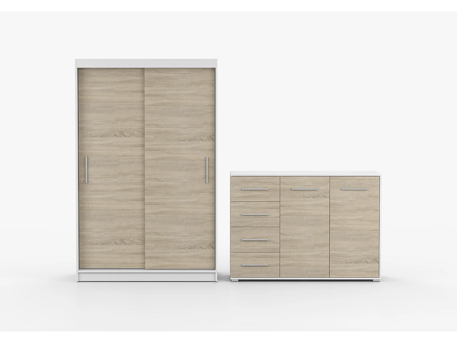 Ensemble armoire Yvae et commode Ilario - Blanc - Chêne