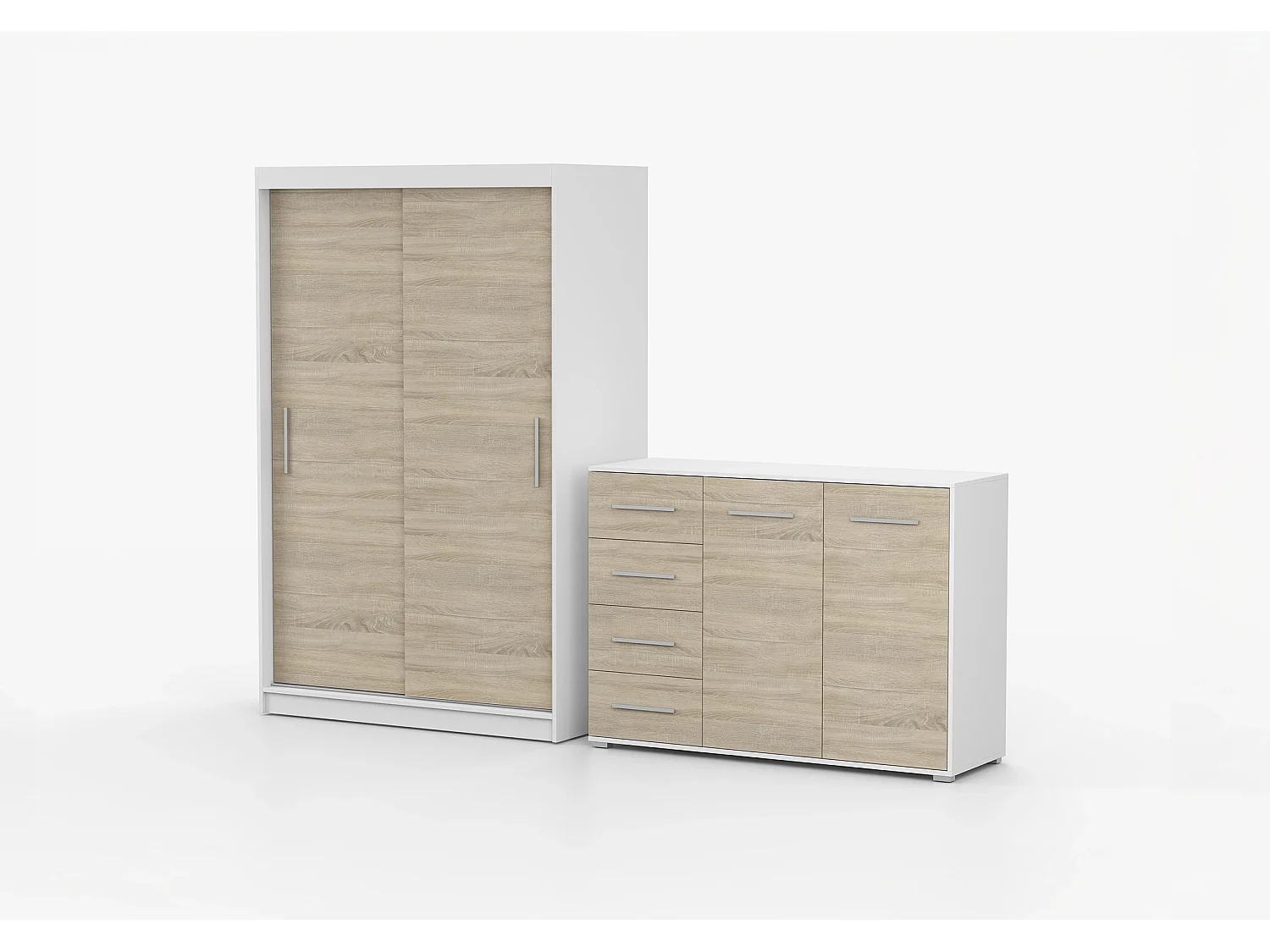 Ensemble armoire Yvae et commode Ilario - Blanc - Chêne