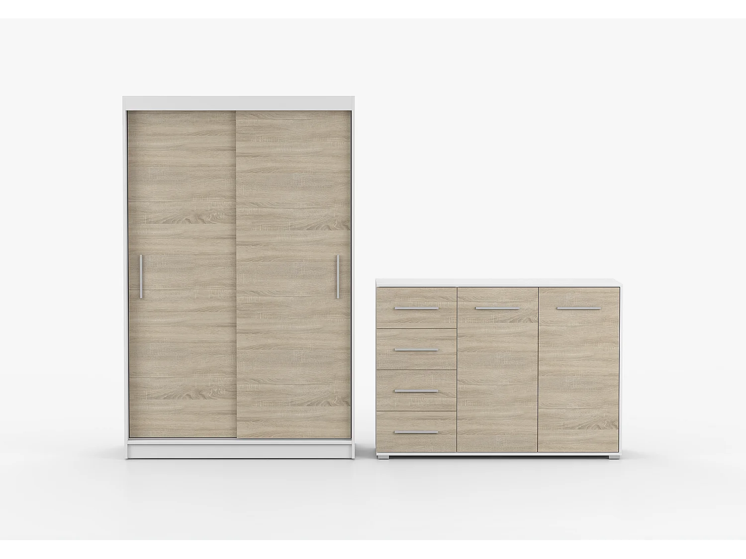 Ensemble armoire Yvae et commode Ilario - Blanc - Chêne