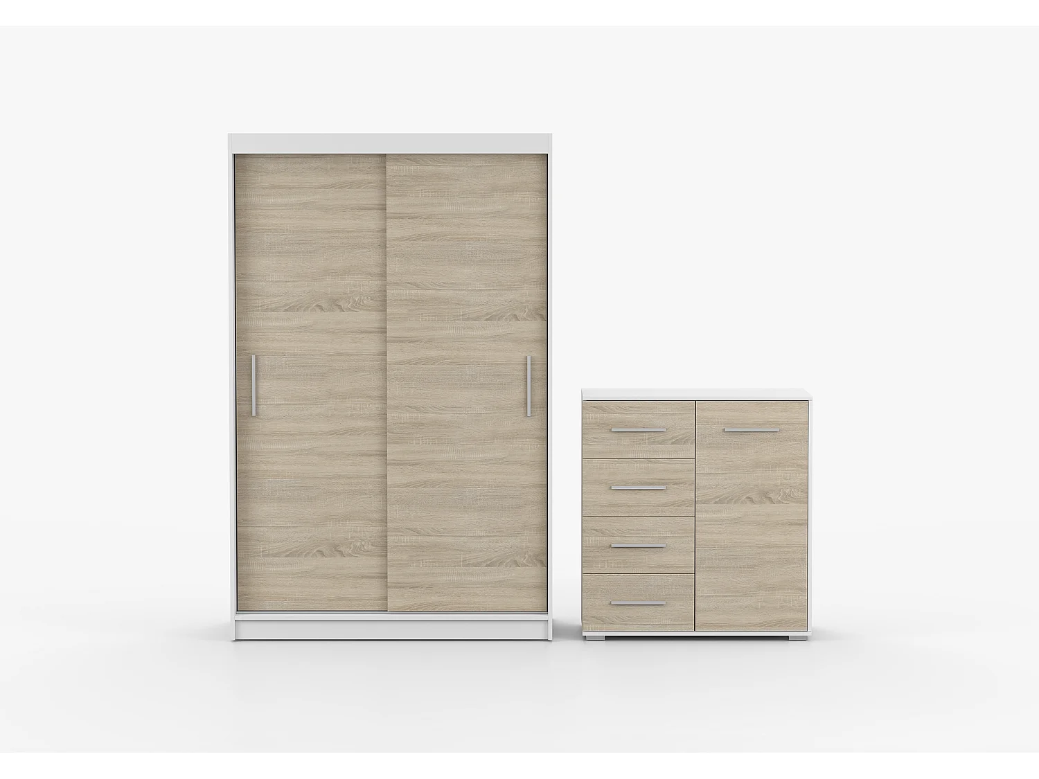 Ensemble armoire Yvae et commode Ilario - Blanc - Chêne