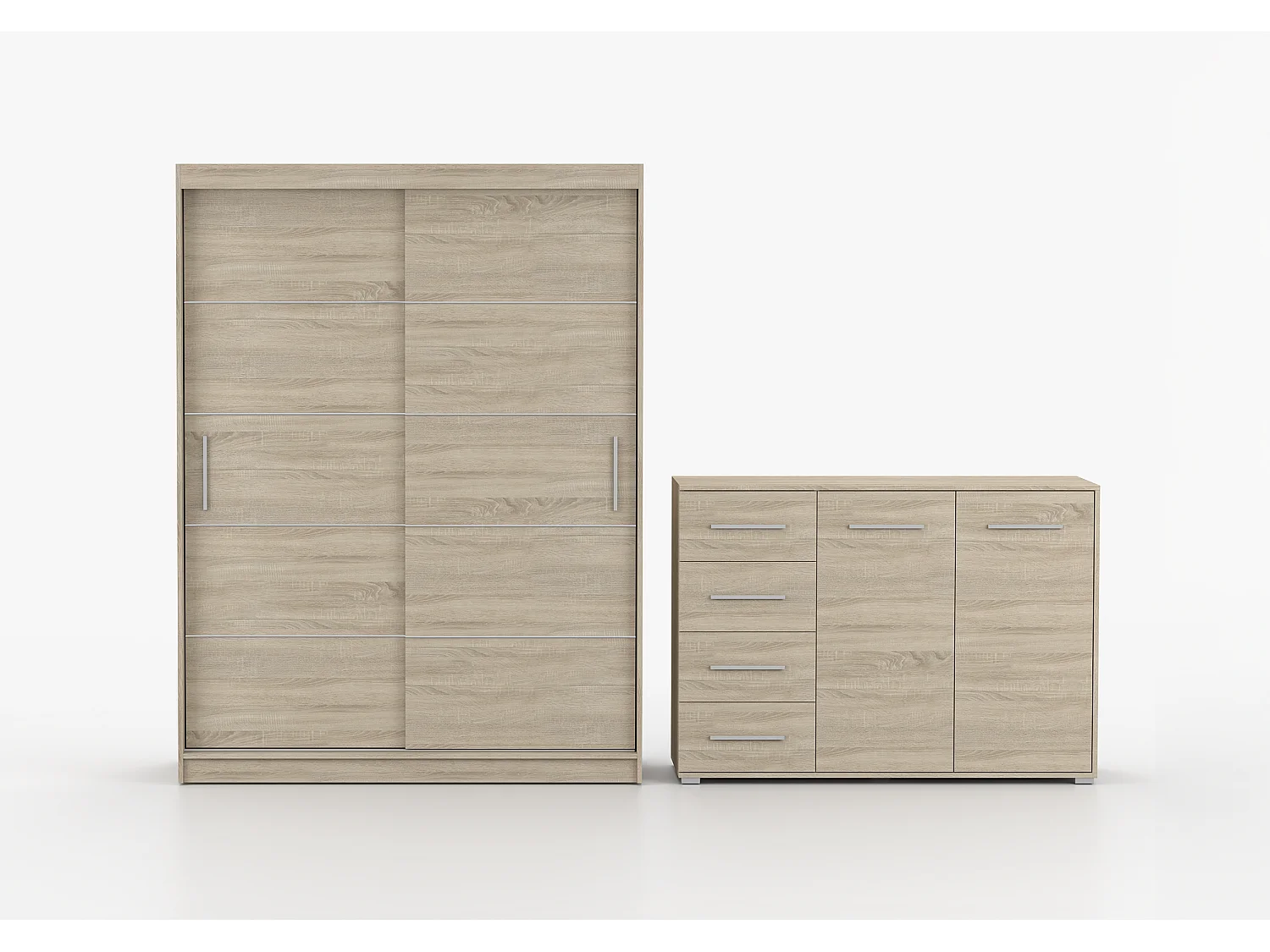 Ensemble armoire Aliona et commode Ilario - Chêne