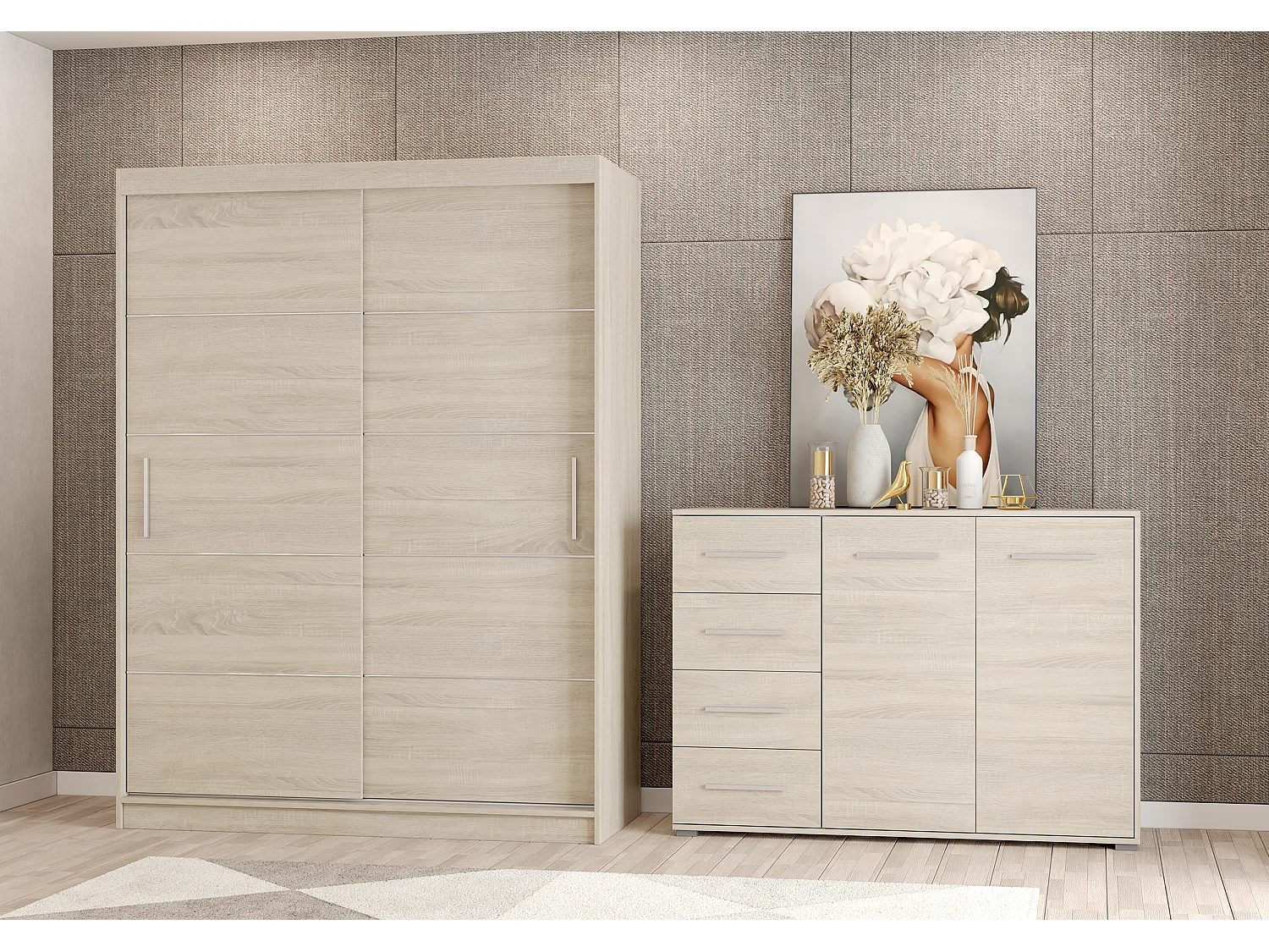 Ensemble armoire Aliona et commode Ilario - Chêne