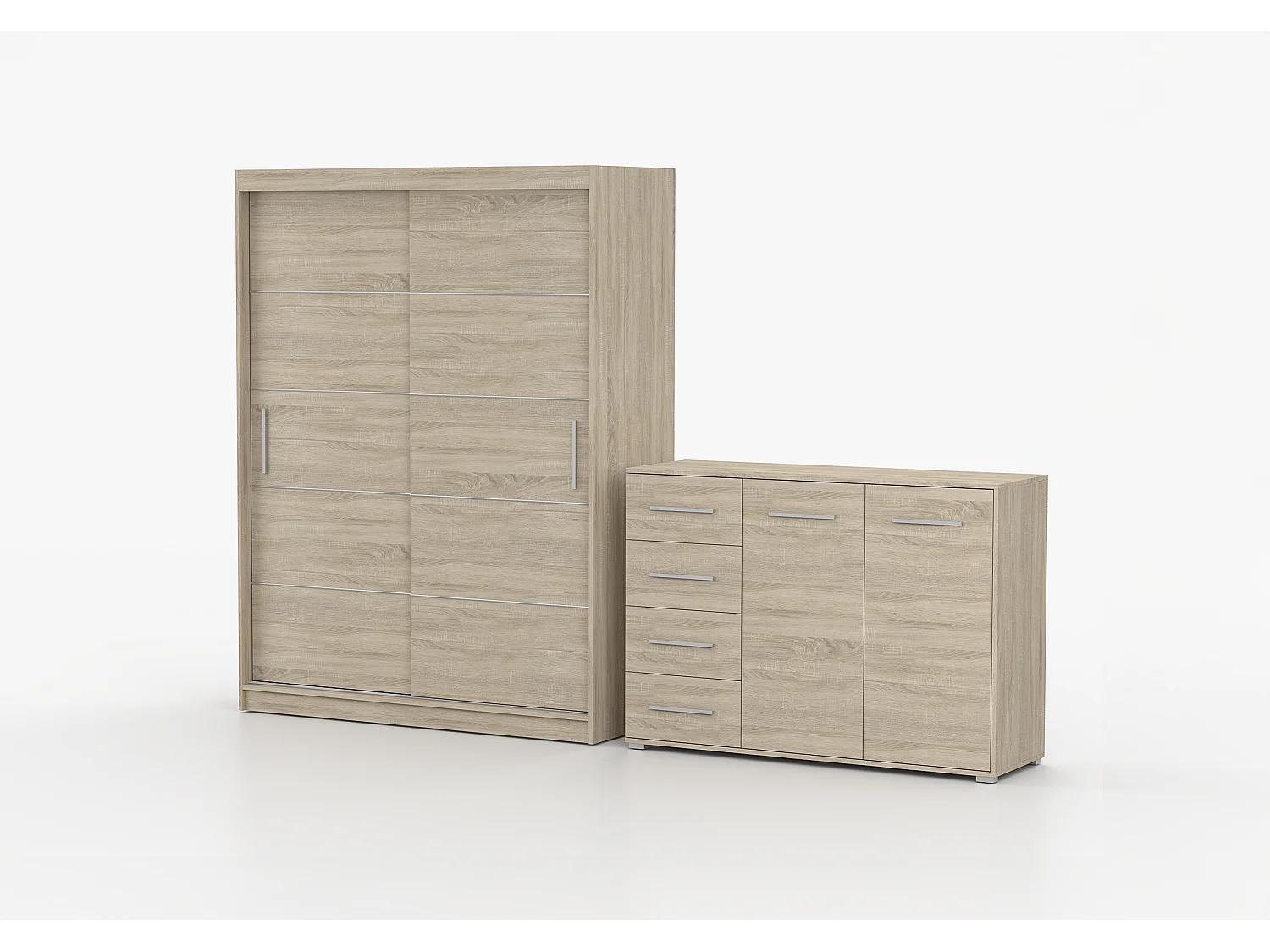 Ensemble armoire Aliona et commode Ilario - Chêne