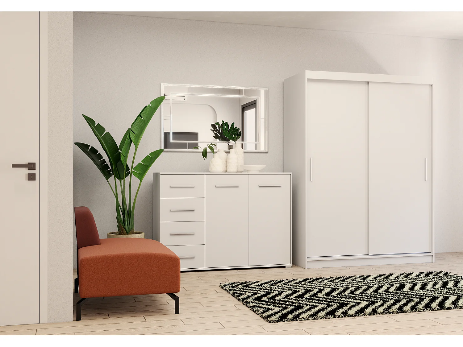 Ensemble armoire Elsinore et commode Ilario - Blanc