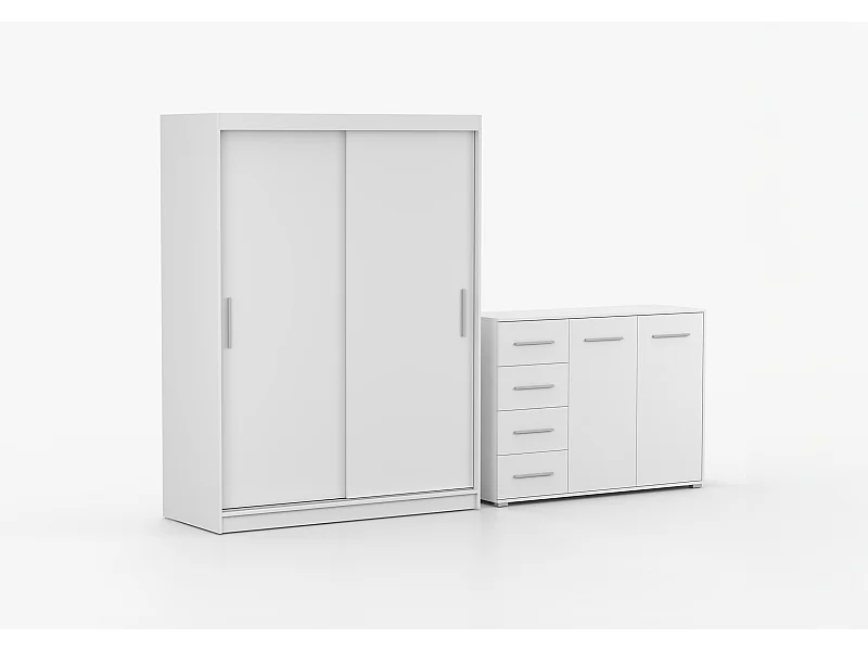 Ensemble armoire Elsinore et commode Ilario - Blanc