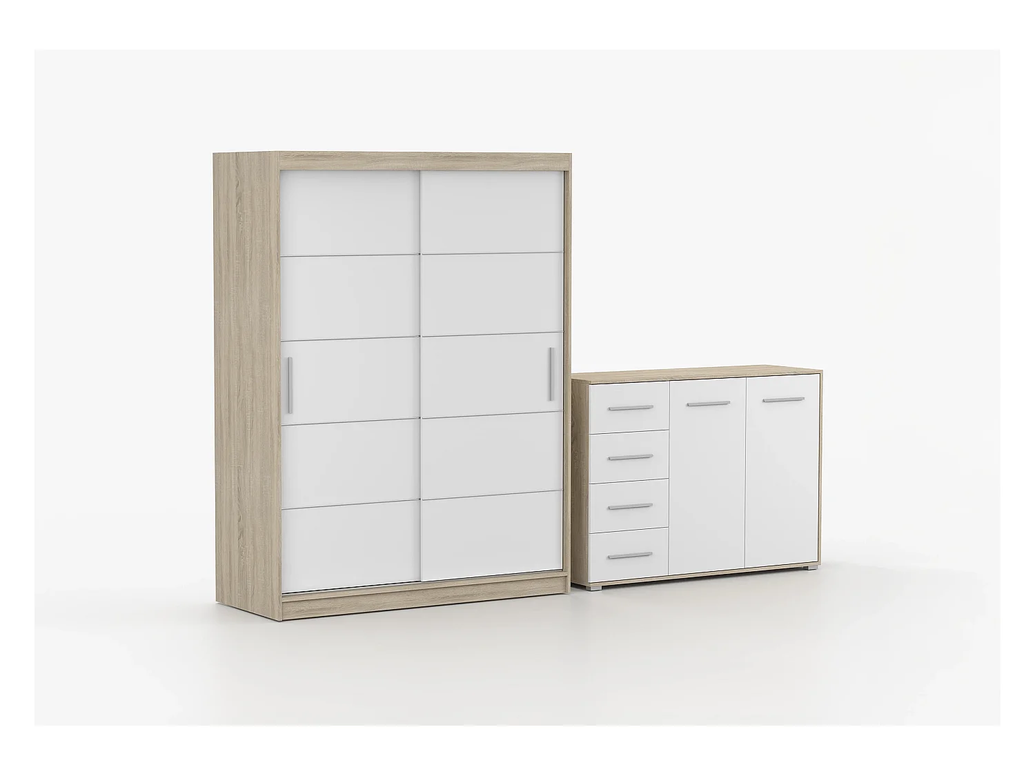 Ensemble armoire Lilwenn et commode Ilario - Chêne - Blanc