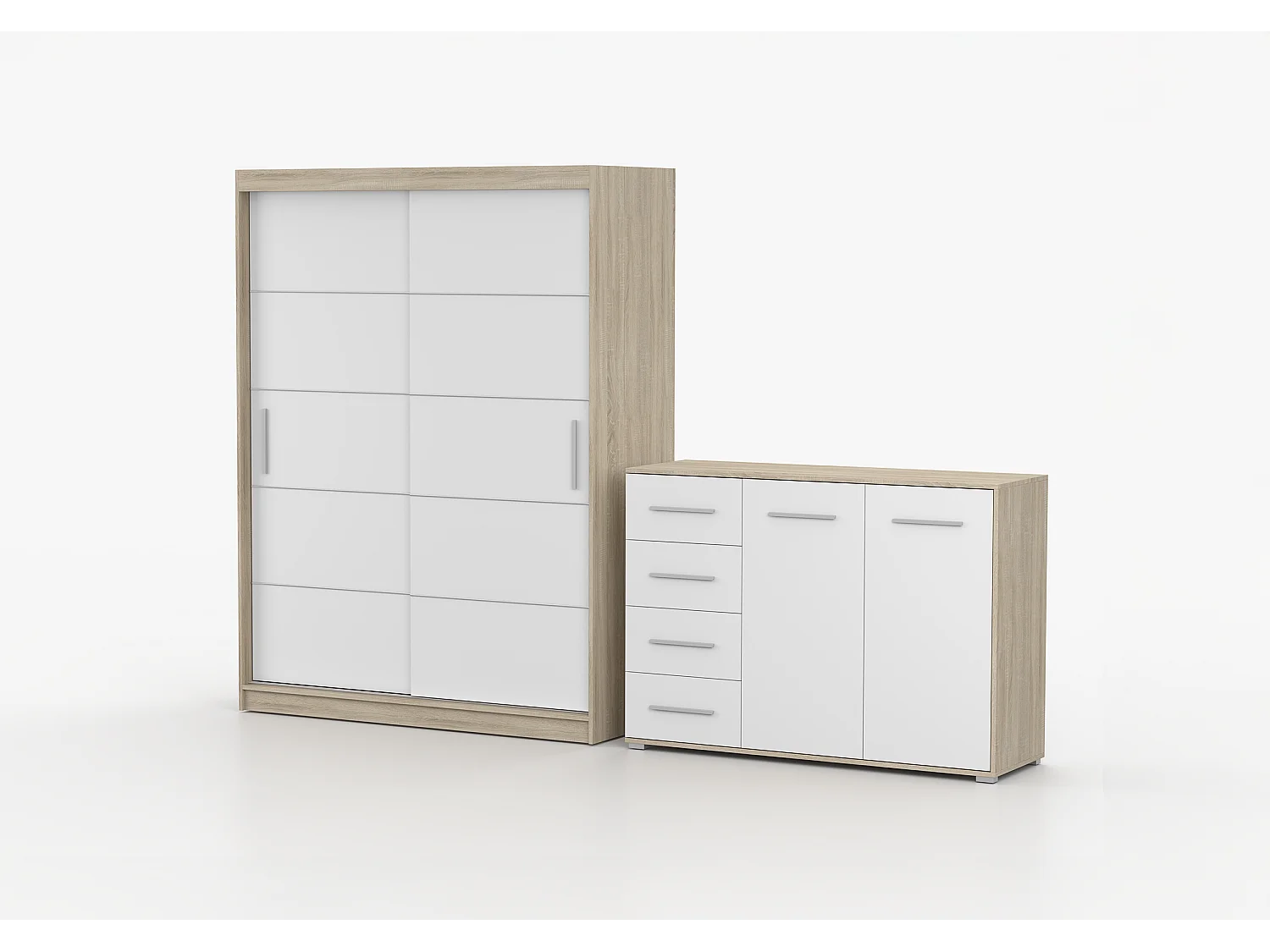 Ensemble armoire Lilwenn et commode Ilario - Chêne - Blanc