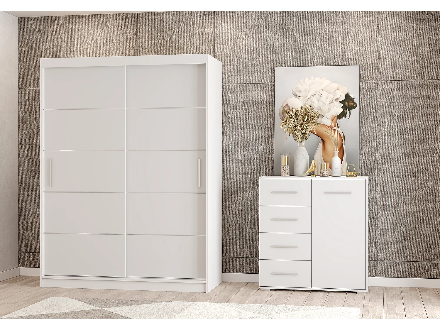 Ensemble armoire Aliona et commode Ilario - Blanc