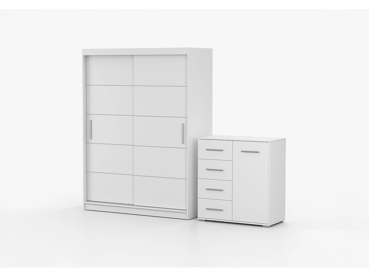 Ensemble armoire Aliona et commode Ilario - Blanc