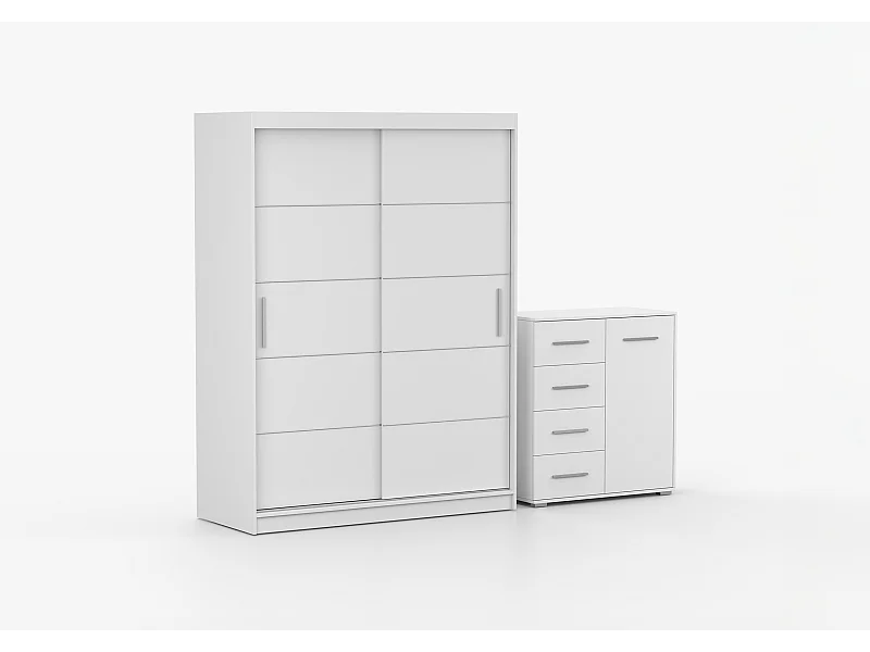Ensemble armoire Aliona et commode Ilario - Blanc