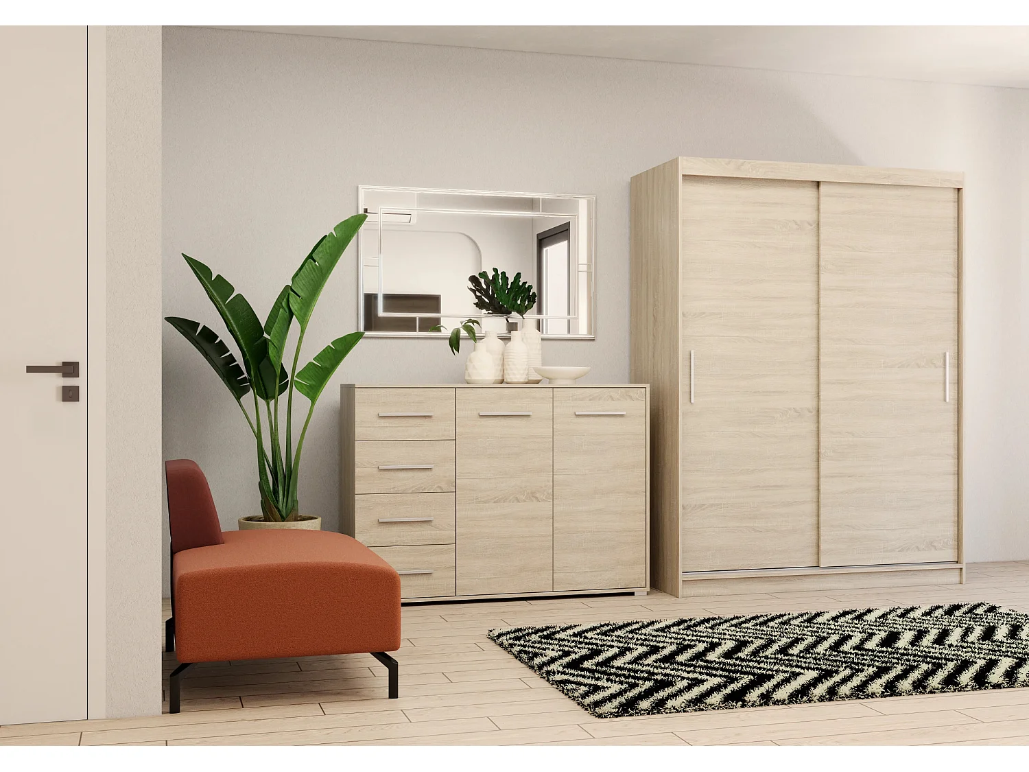 Ensemble armoire Elsinore et commode Ilario - Chêne