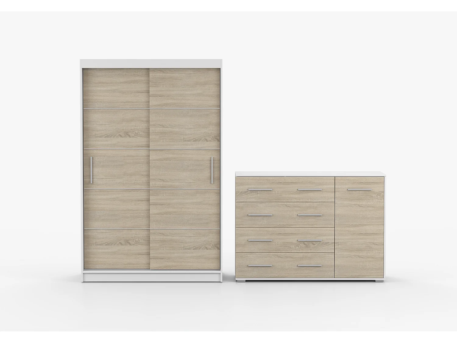 Ensemble armoire Lilwenn et commode Ilario - Blanc - Chêne