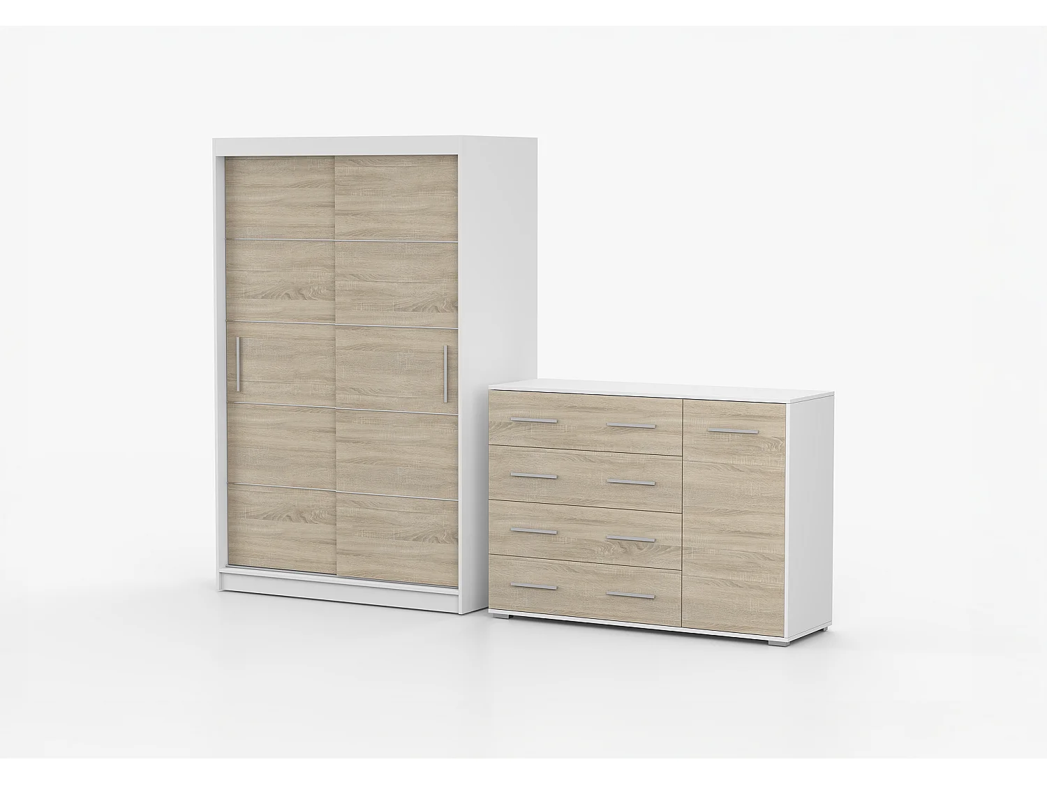 Ensemble armoire Lilwenn et commode Ilario - Blanc - Chêne