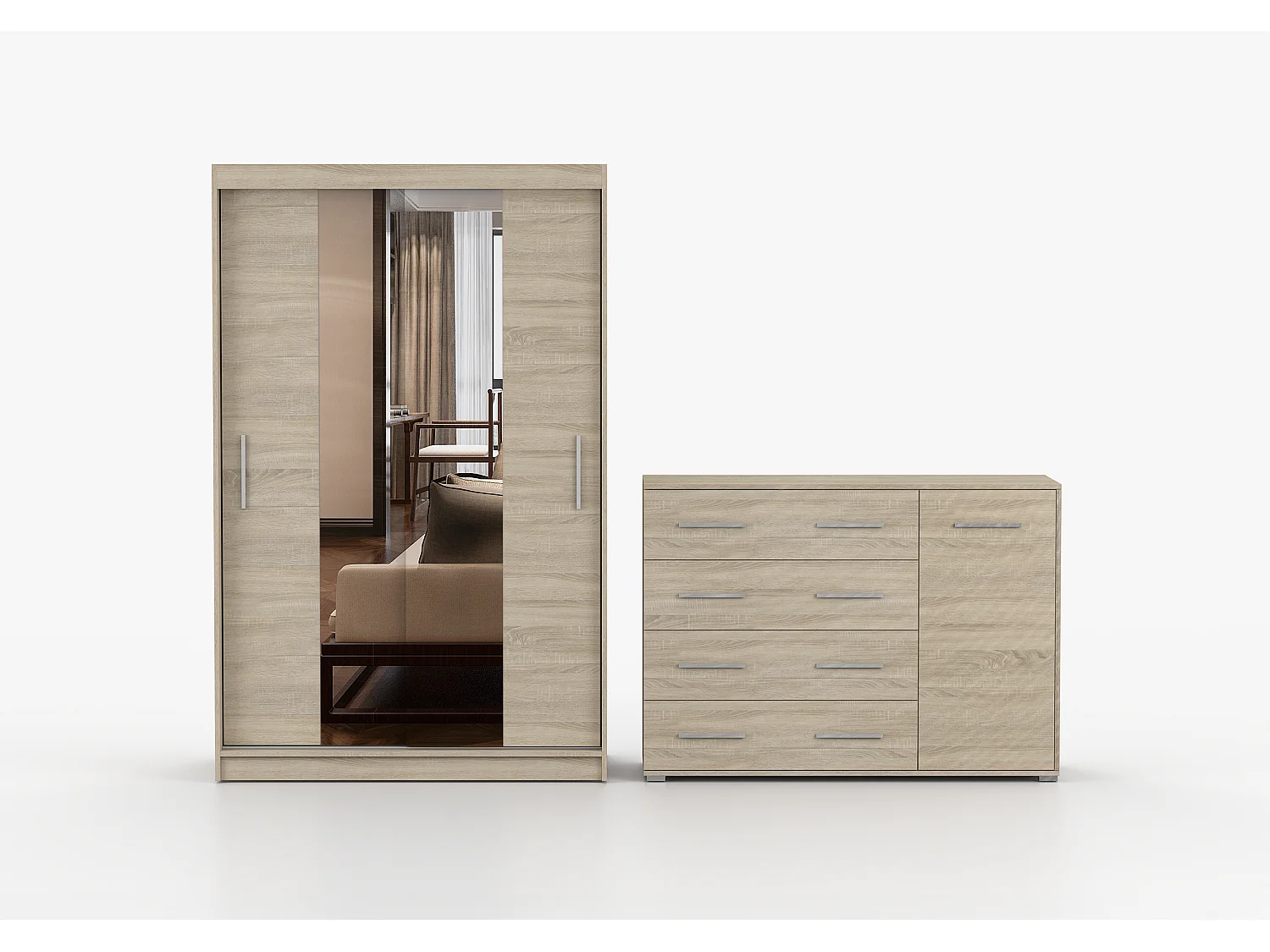 Ensemble armoire Danae et commode Ilario - Chêne