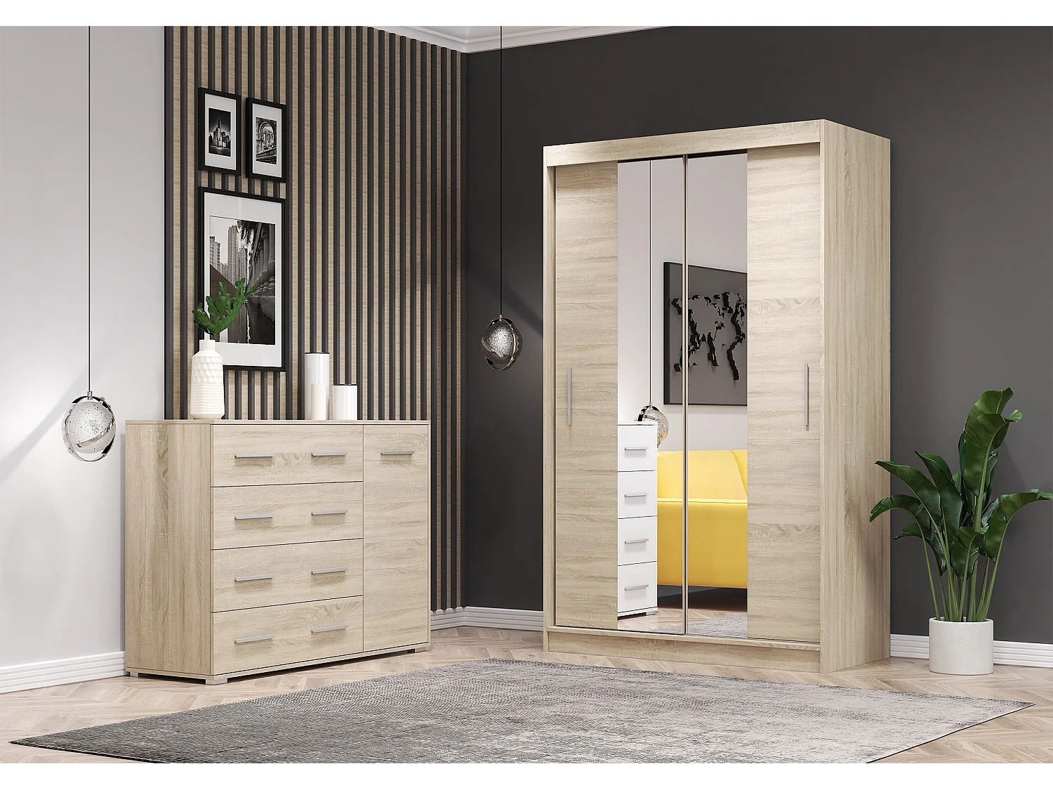 Ensemble armoire Danae et commode Ilario - Chêne